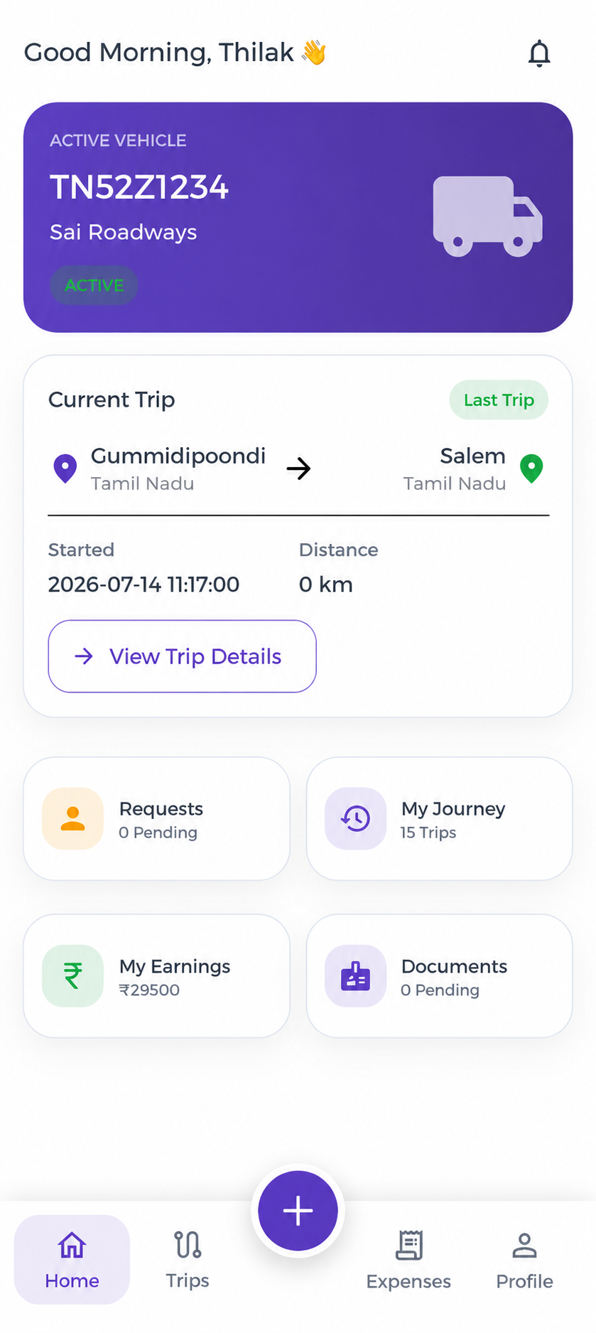 Sai Roadways driver dashboard